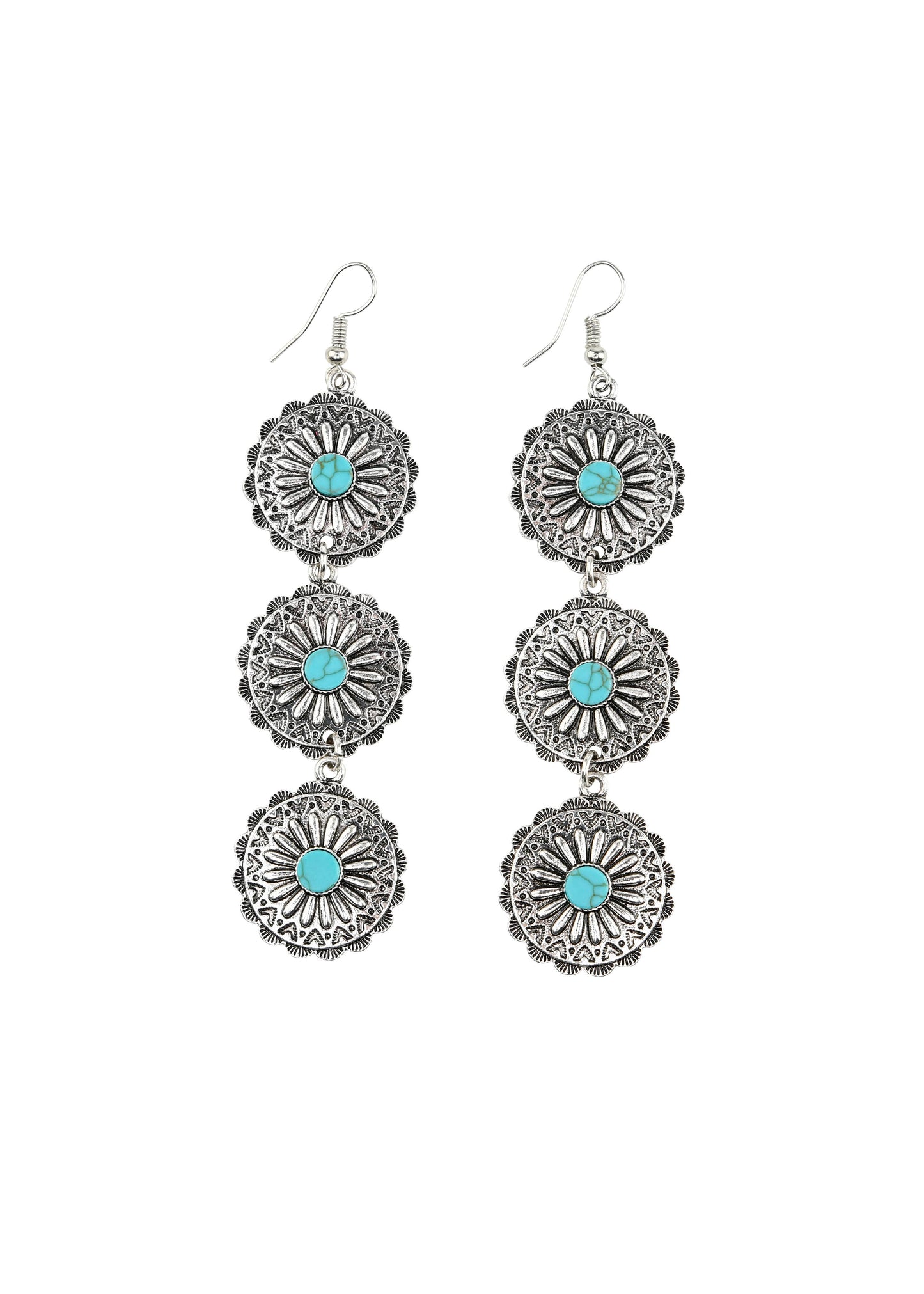 Silver & Turquoise Flower Concho Earring