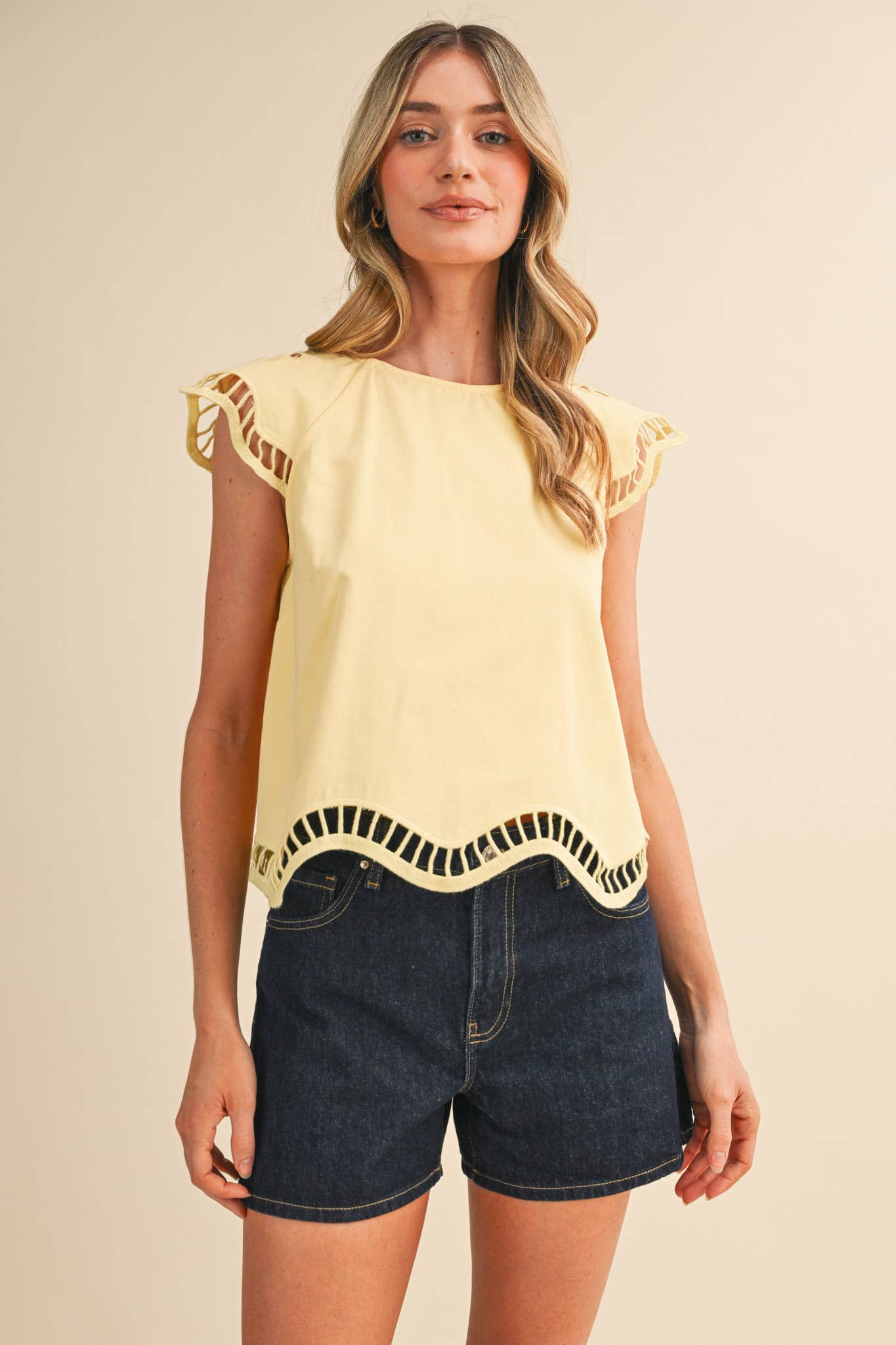 EMBROIDERED CUT-OUT CAP SLEEVE TOP MTP4825