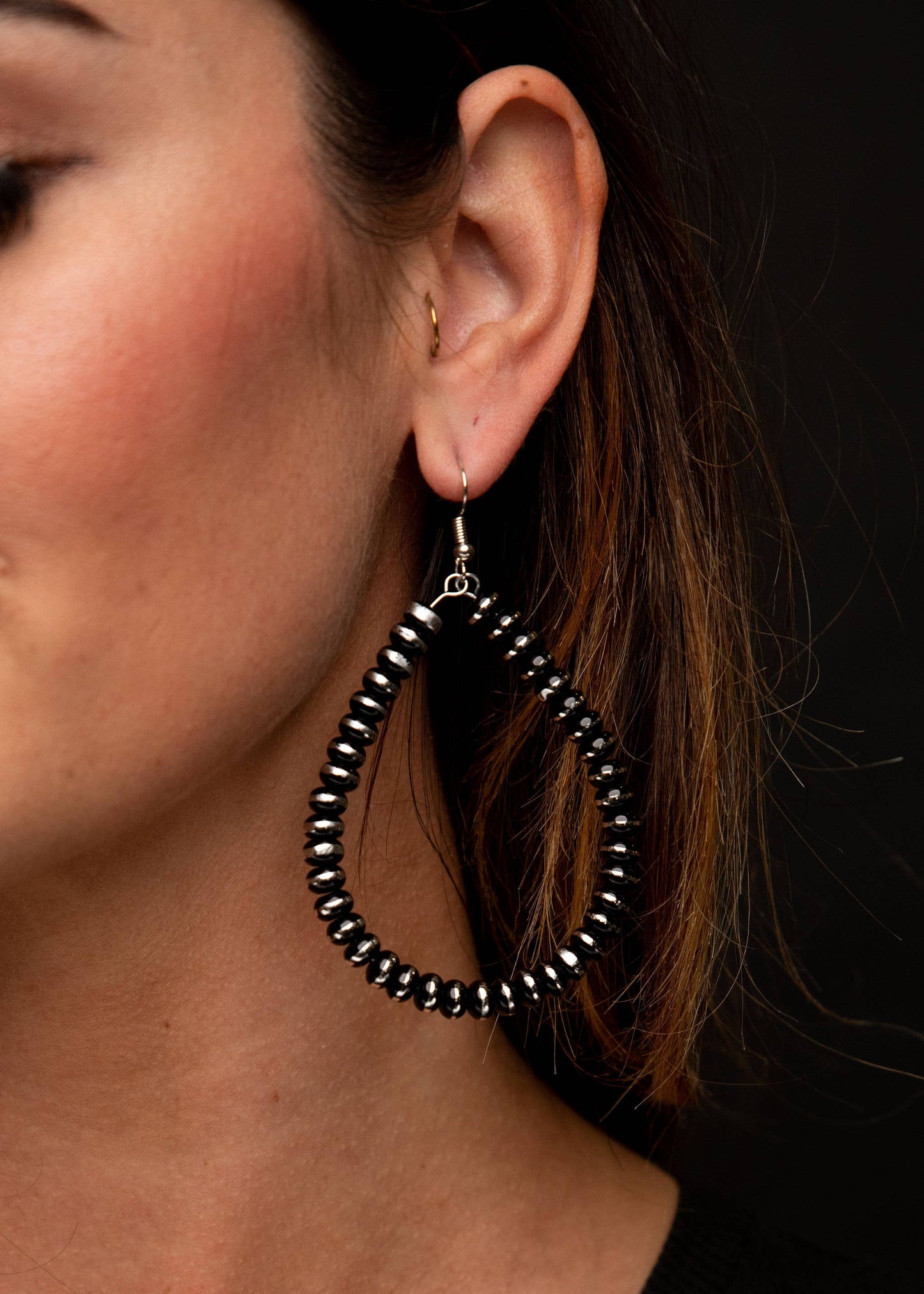 Silver & Black Bead Teardrop Earring