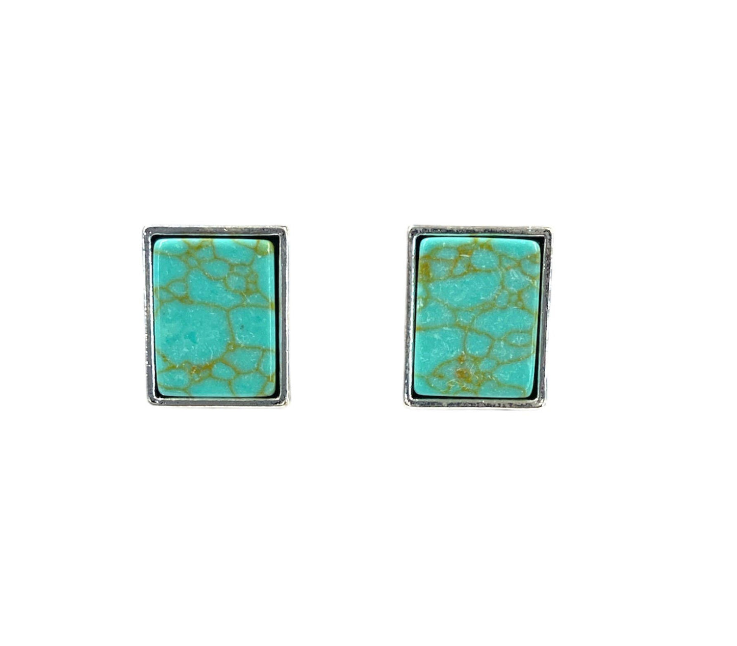 Silver Rectangular Turquoise Studs