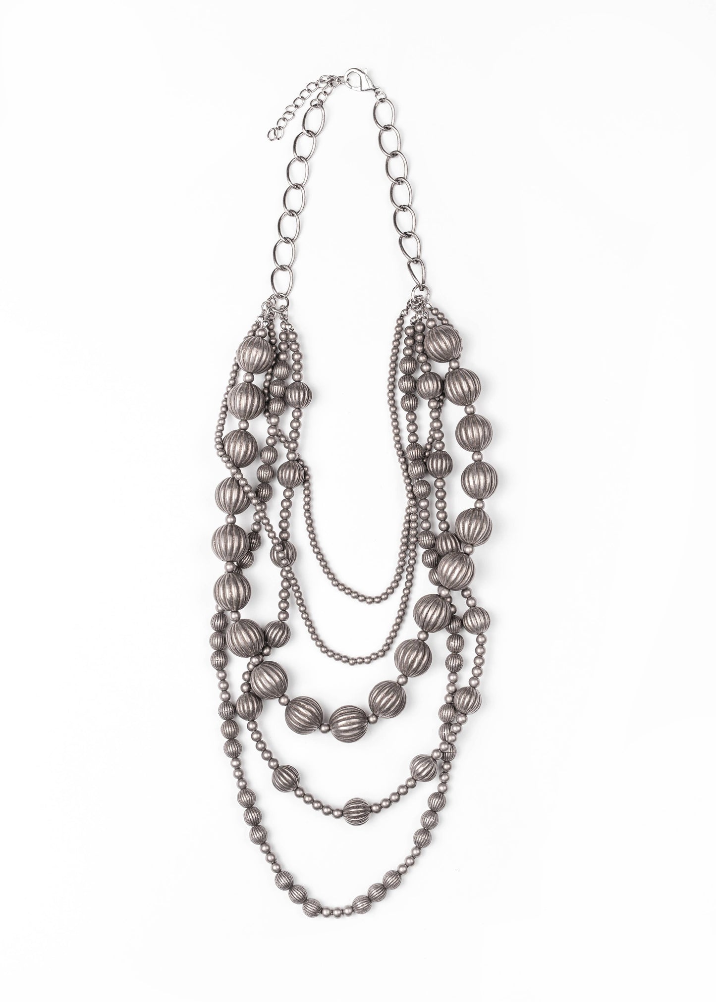 5 Pc Silver Melon Bead Necklace