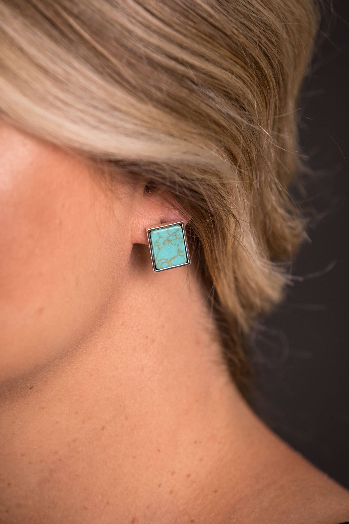 Silver Rectangular Turquoise Studs