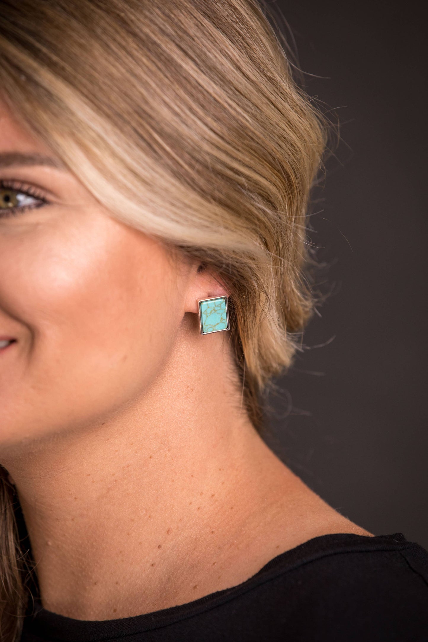 Silver Rectangular Turquoise Studs