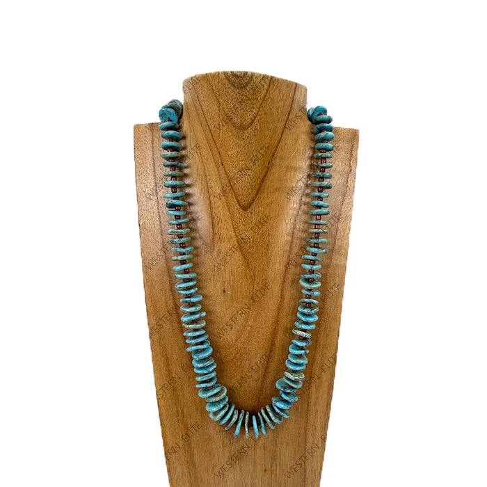 23'' Blue Flat Turquoise Stone Necklace