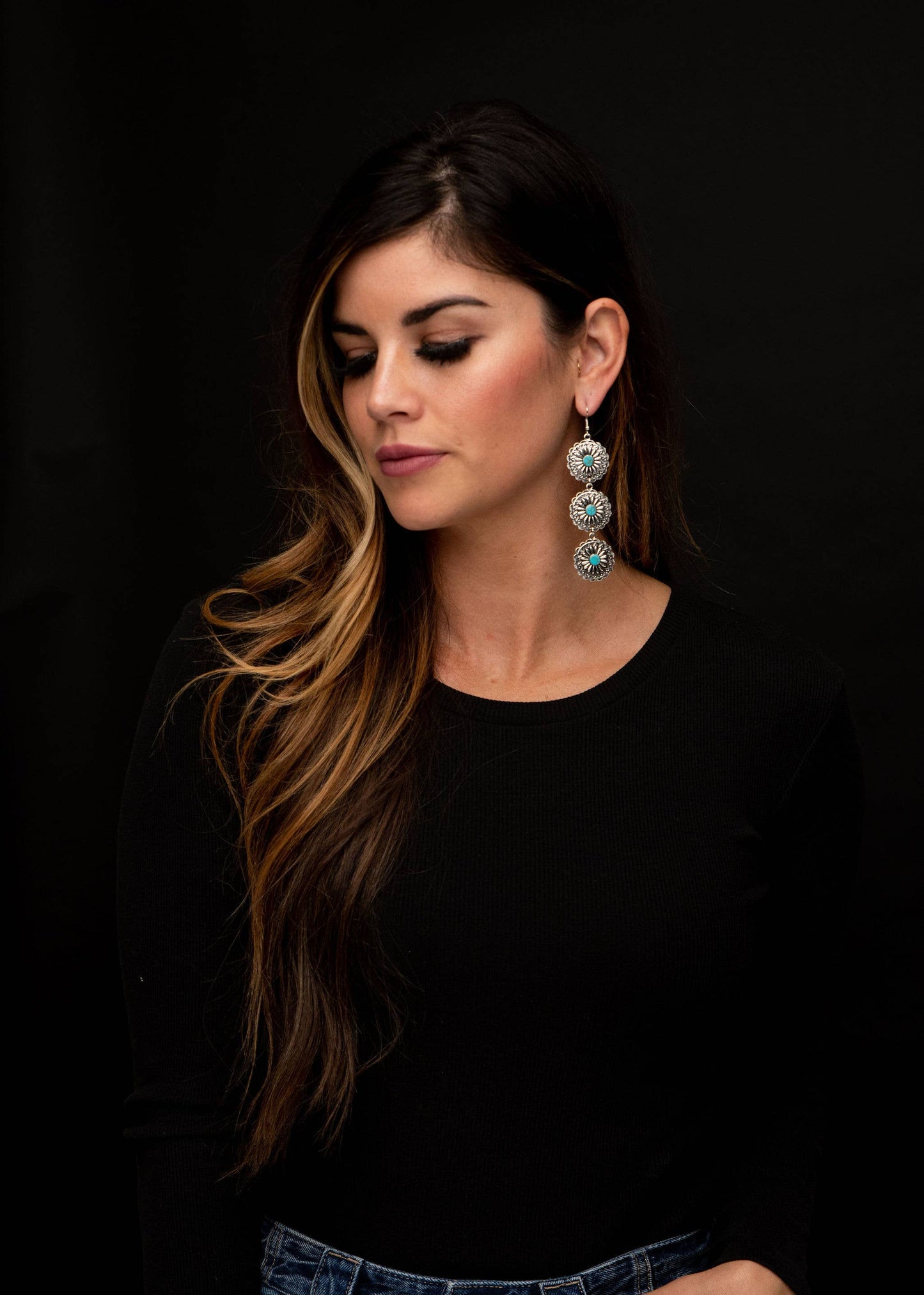 Silver & Turquoise Flower Concho Earring