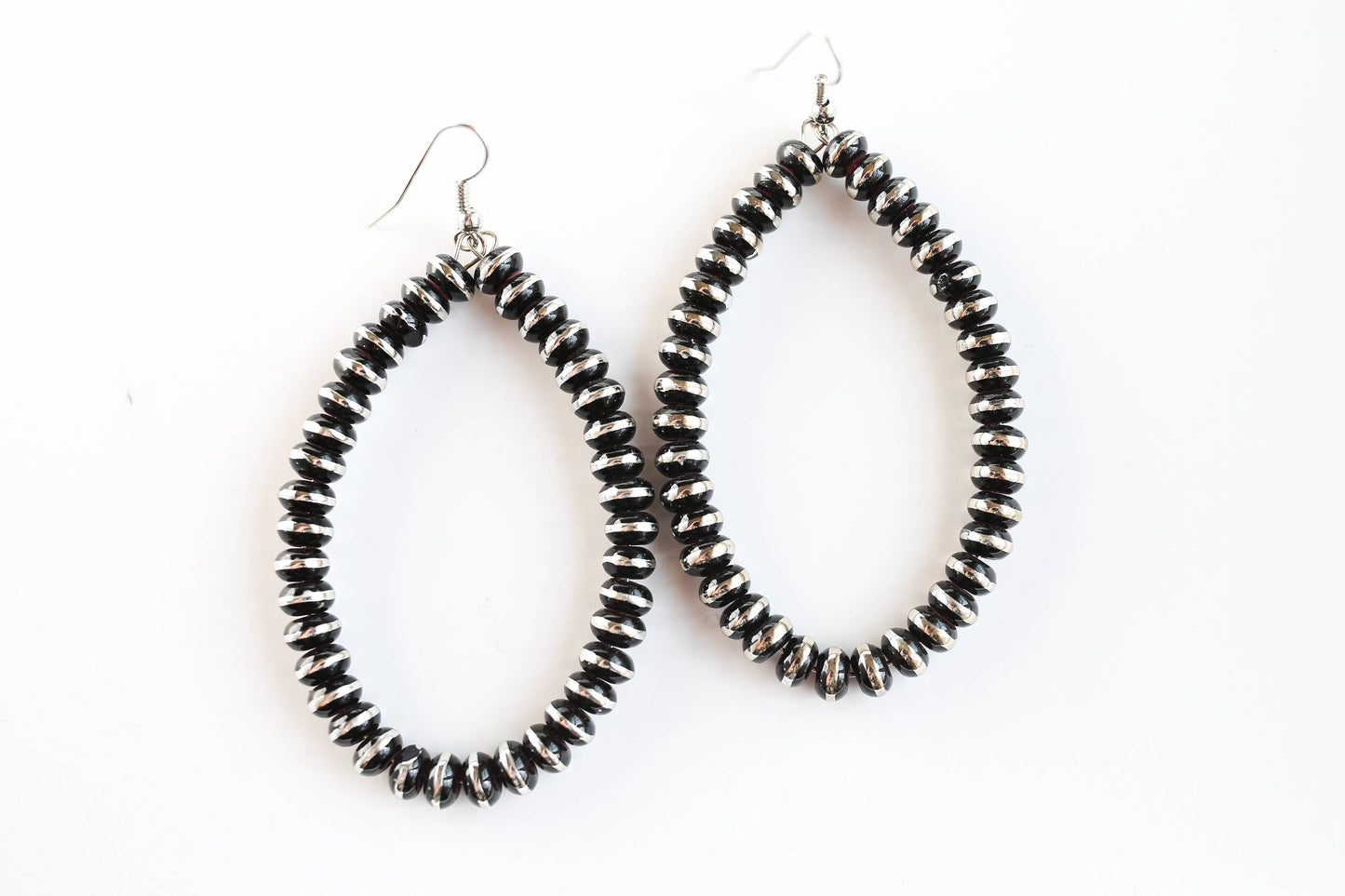 Silver & Black Bead Teardrop Earring