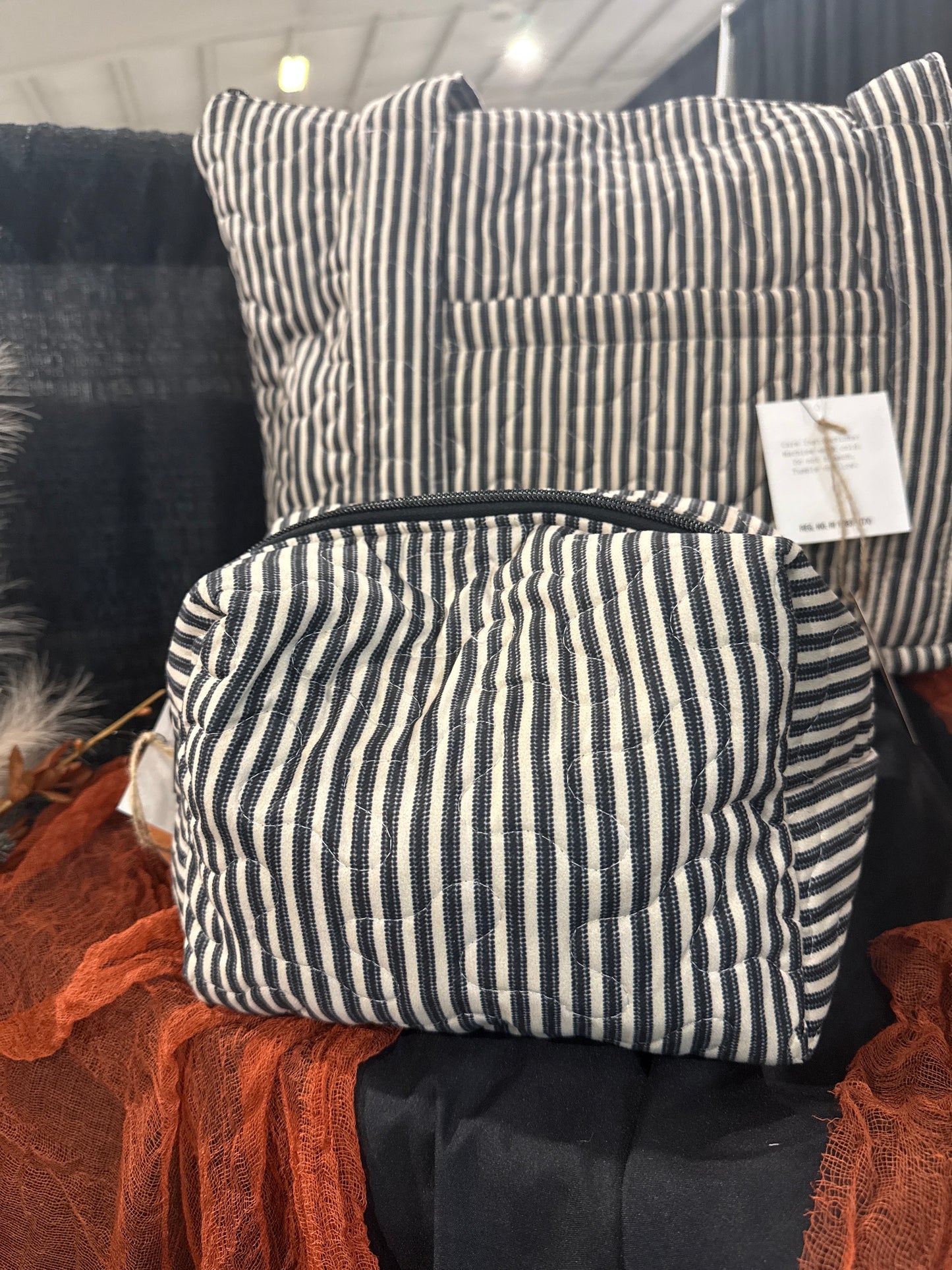 Ticking stripe makeup bag