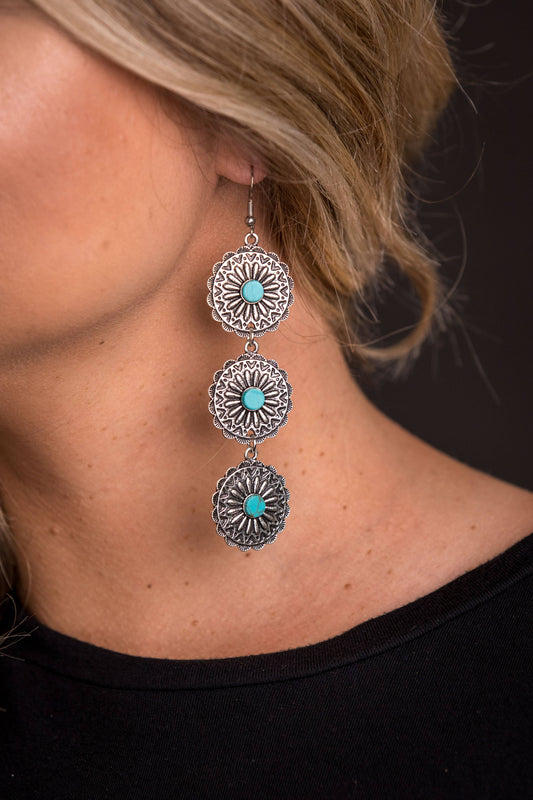 Silver & Turquoise Flower Concho Earring