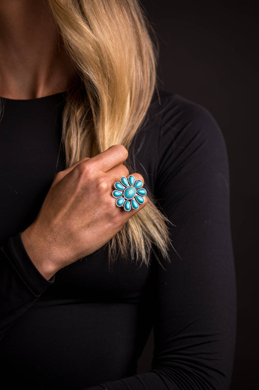 Turquoise Flower Cluster Ring