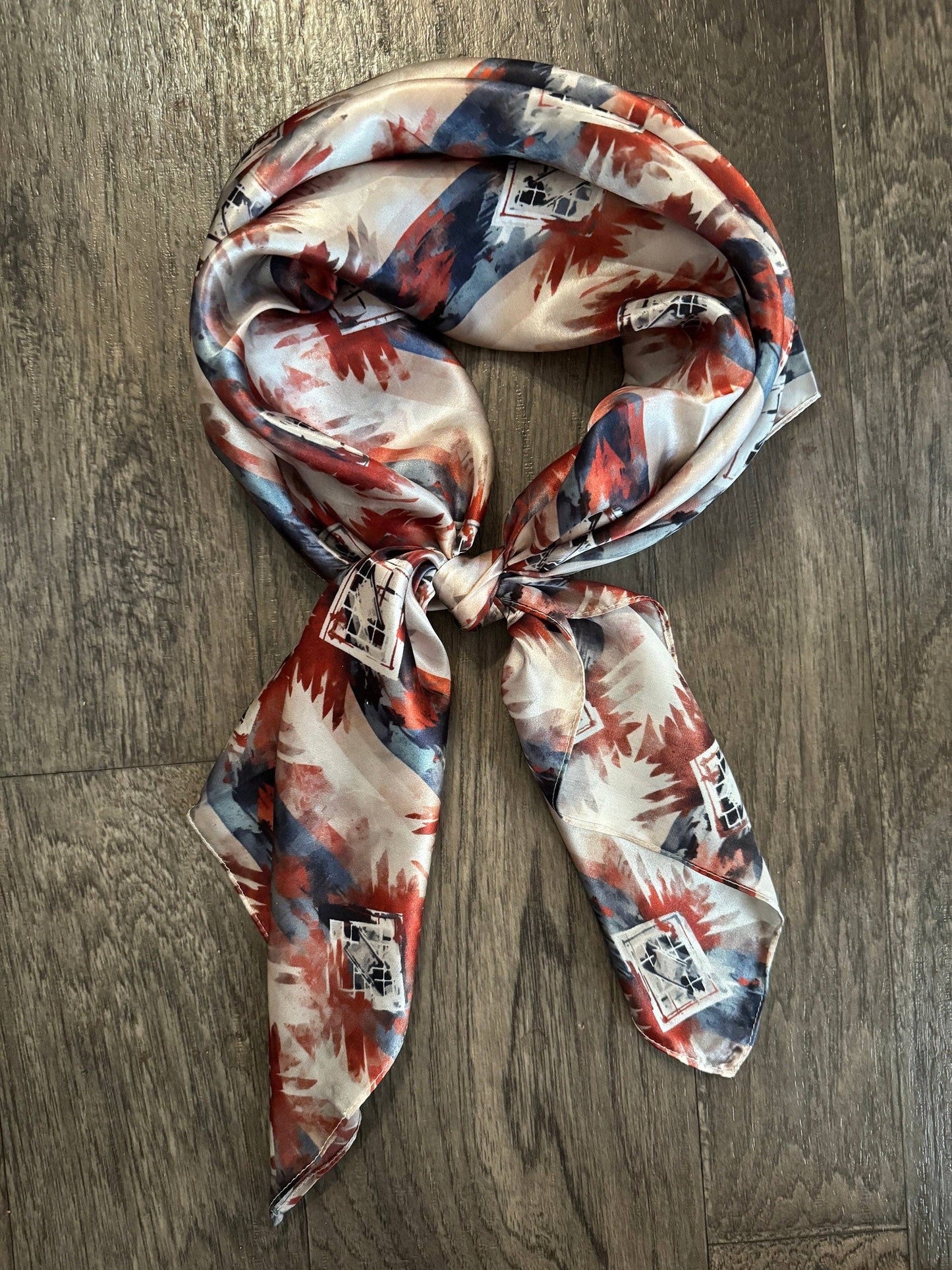 Silk Wild Rag Navy Blue Copper Ivory