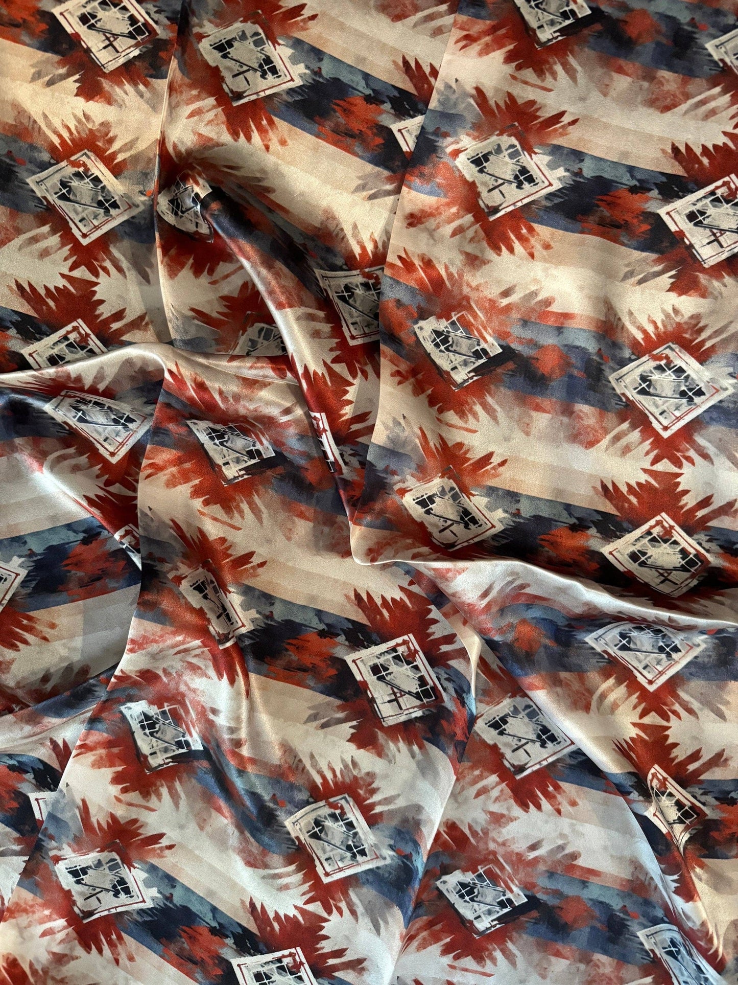 Silk Wild Rag Navy Blue Copper Ivory