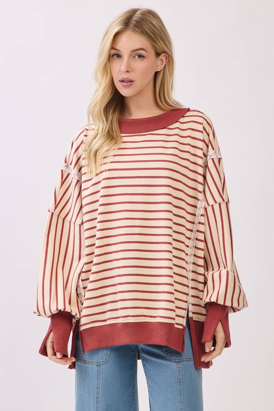 Striped Balloon Sleeve Sweatshirt