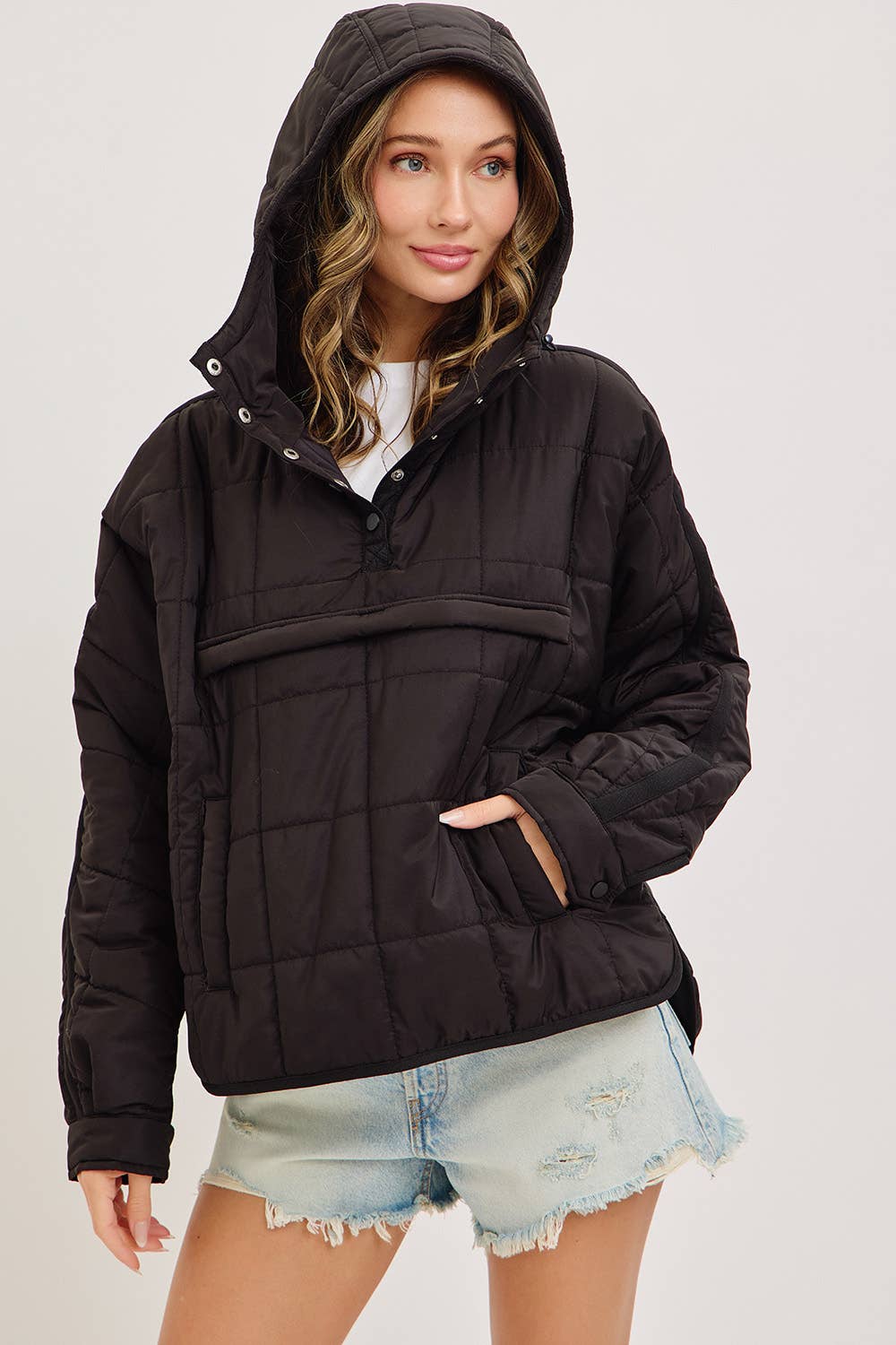 QUILTED PULLOVER PUFFER WITH HOODIE