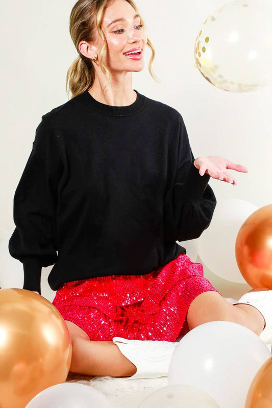 Balloon Long-Sleeve Knitted Sweater