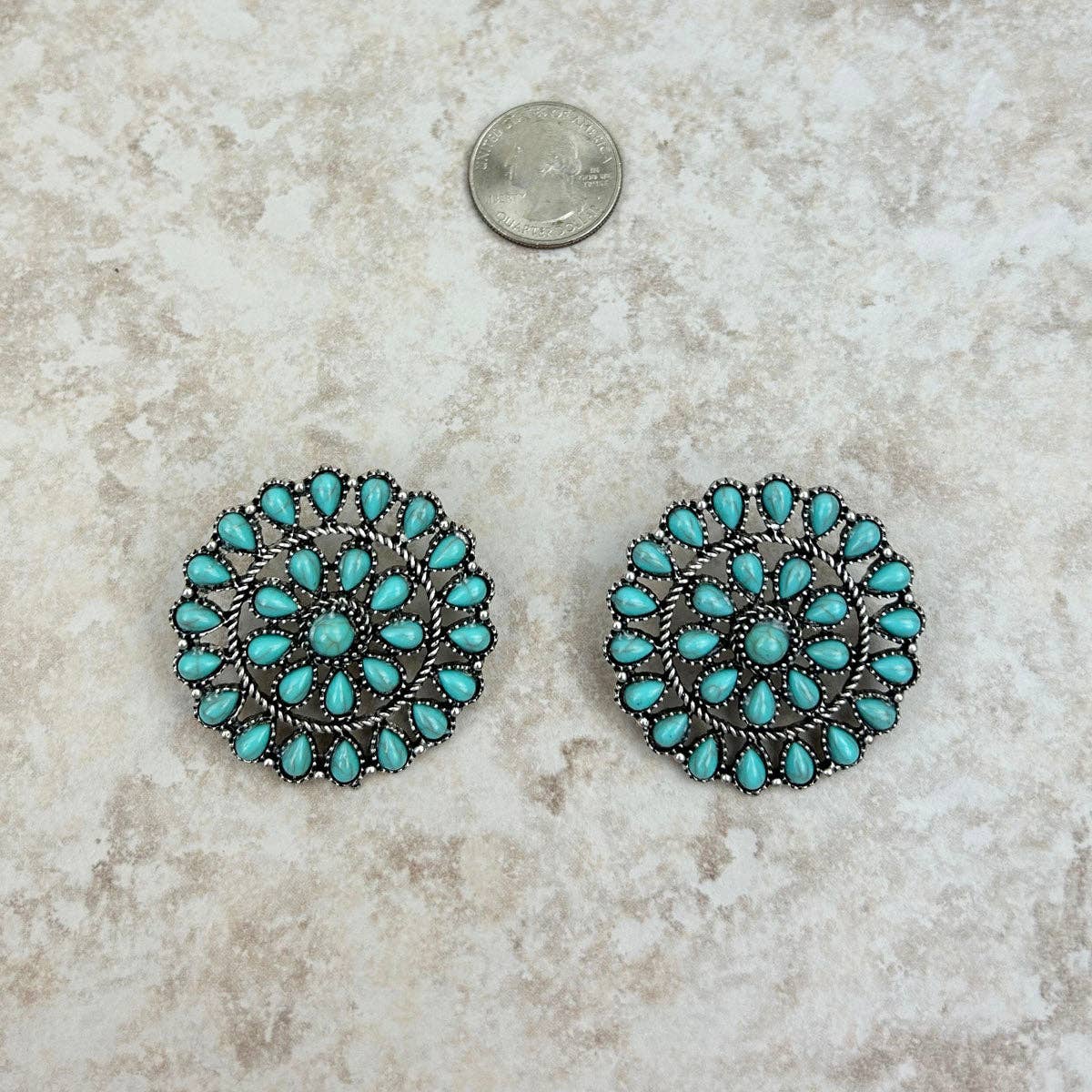 Silver & Turquoise Flower Earrings
