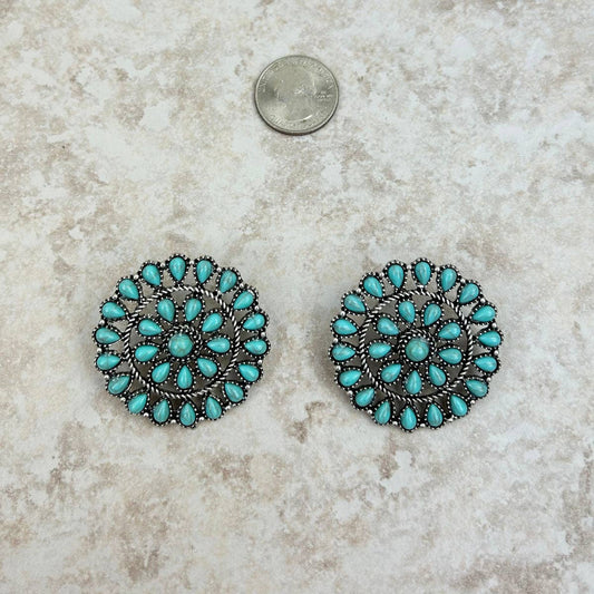 Silver & Turquoise Flower Earrings