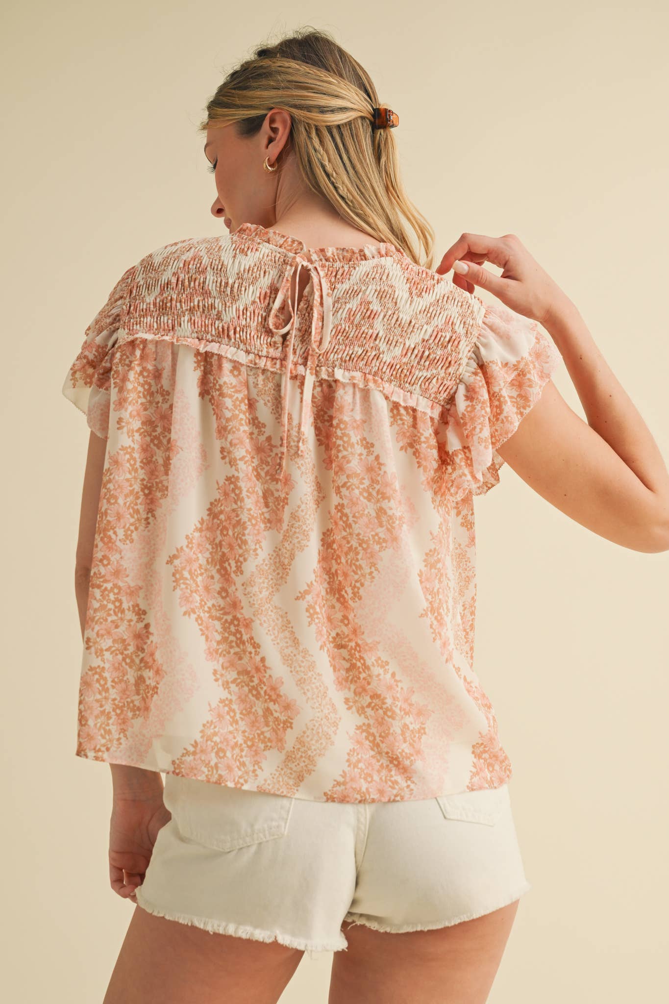 SMOCKED YOKE RUFFLE TRIM