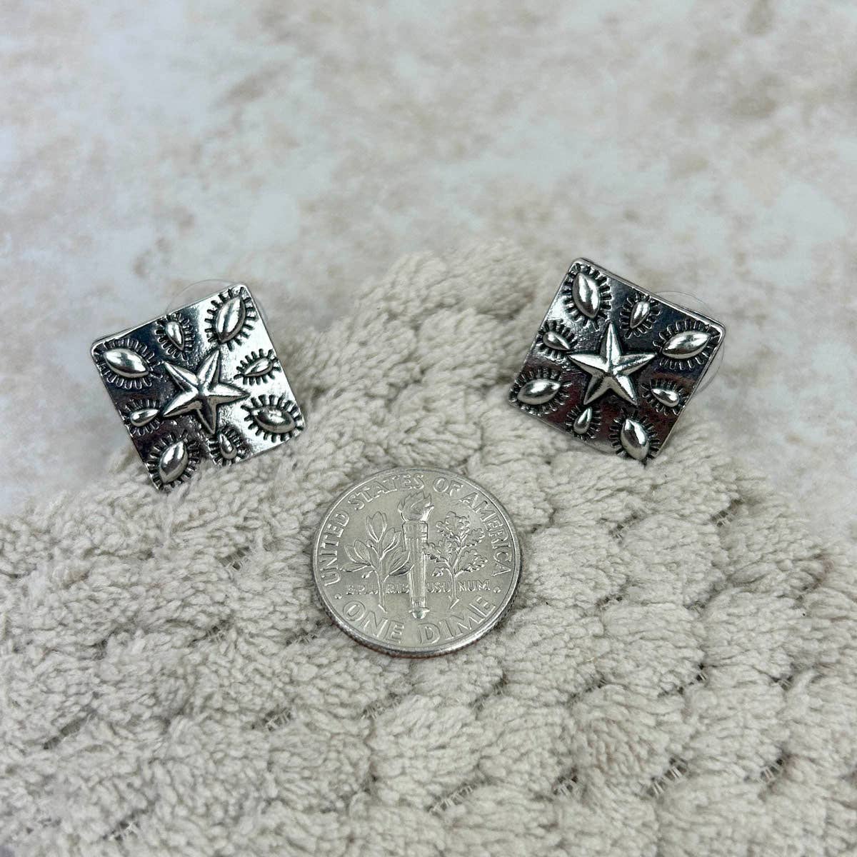 Silver square post Earrings