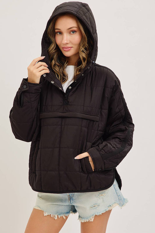 QUILTED PULLOVER PUFFER WITH HOODIE