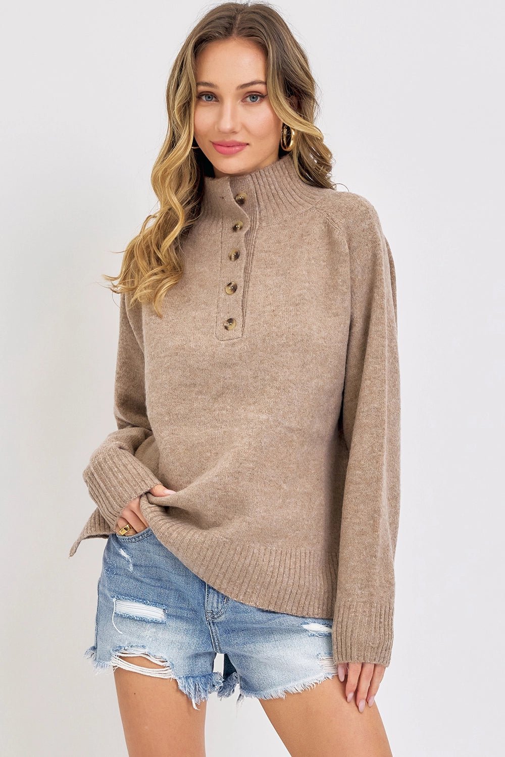 Ribbed Button Front Sweat