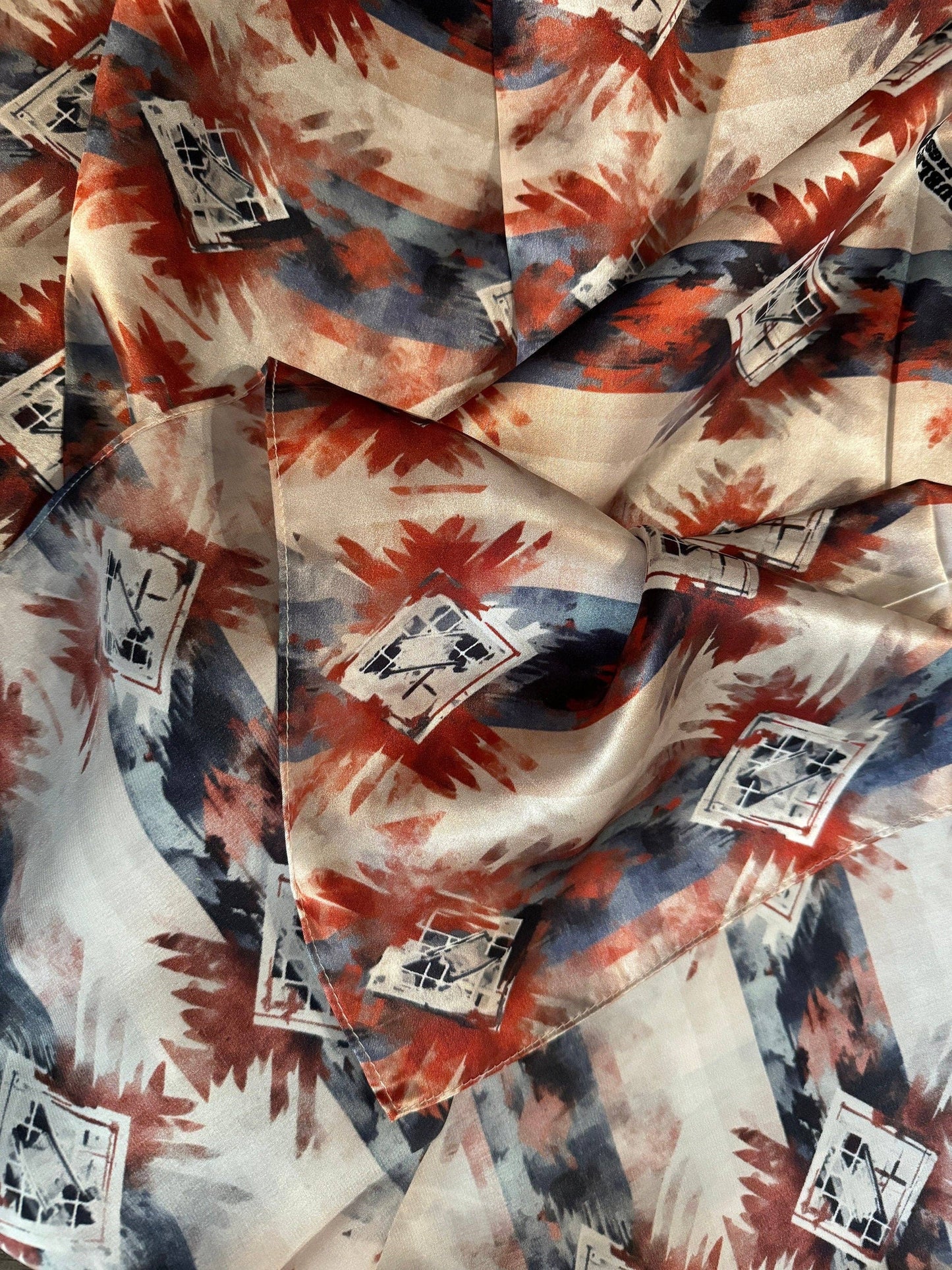 Silk Wild Rag Navy Blue Copper Ivory