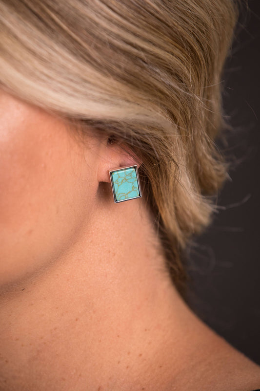 Silver Rectangular Turquoise Studs