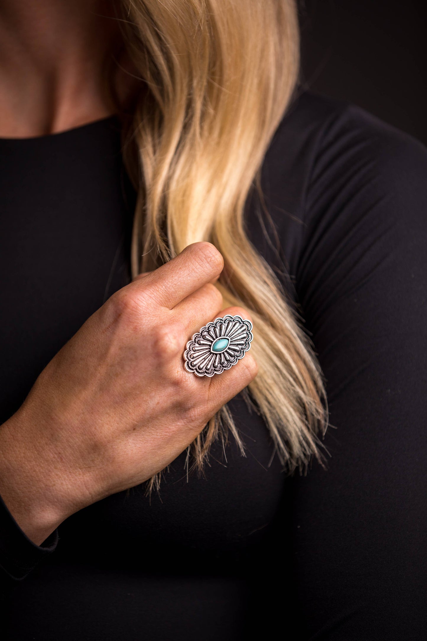 Concho Ring w/ Turquoise Accent