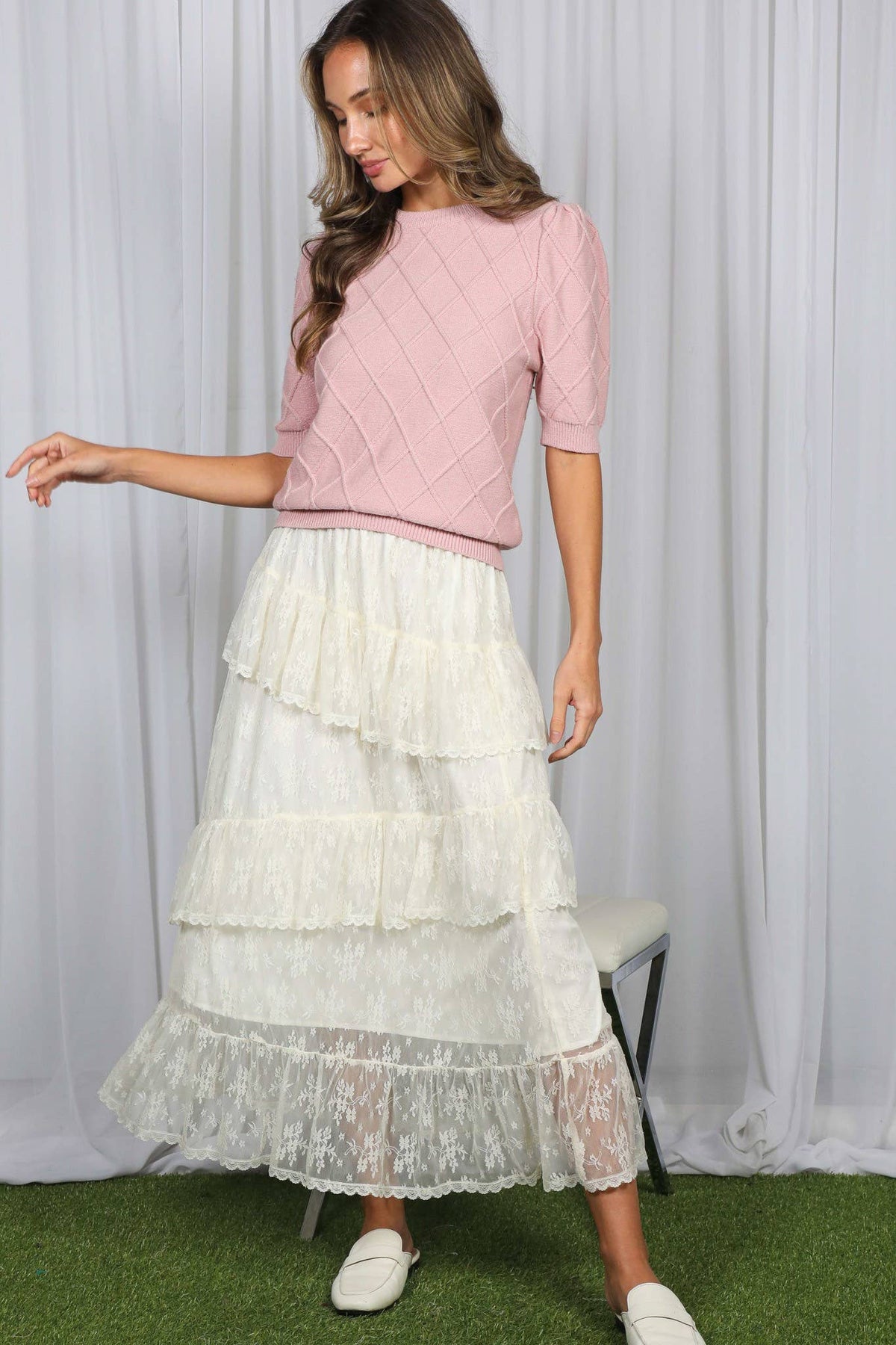 Argyle Pattern Puff Sleeve