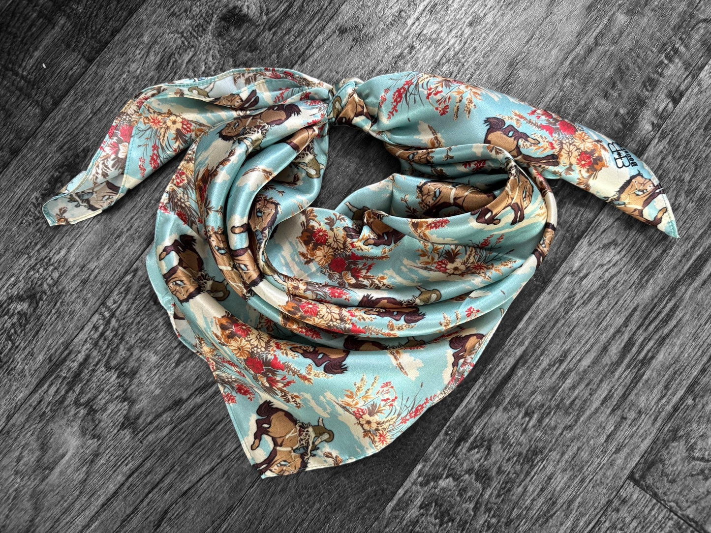 Dusty Blue Cowboys and Floral Wild Rag