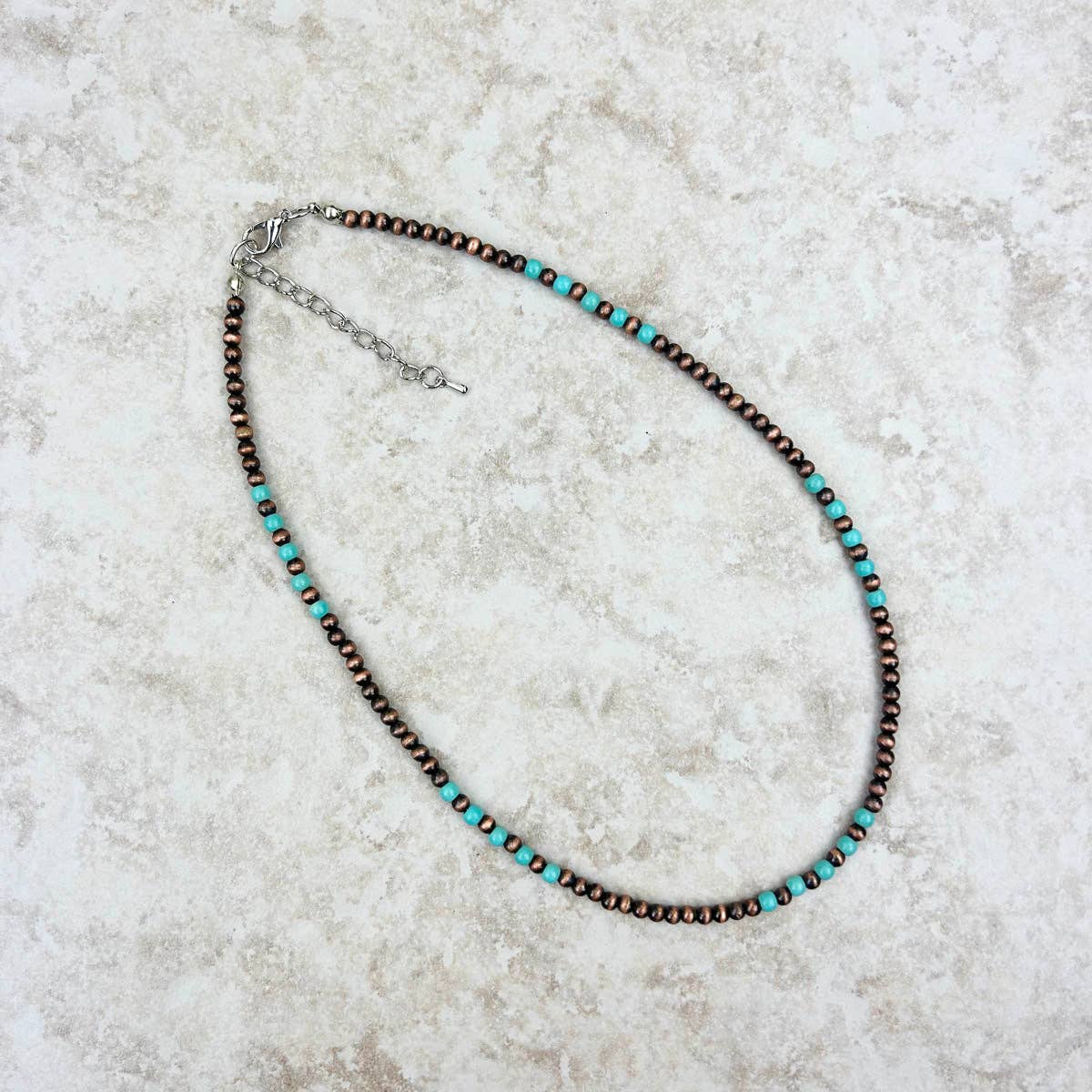 16 inches 4mm blue turquoise stone with  cooper Navajo pearl bead Necklace"