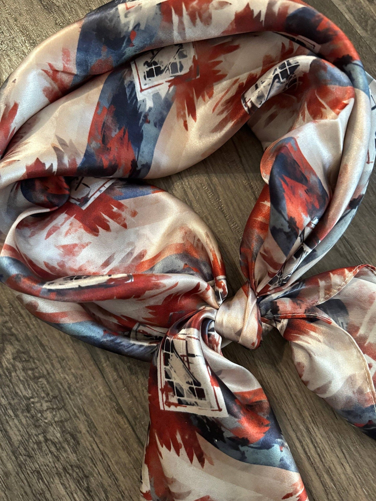 Silk Wild Rag Navy Blue Copper Ivory