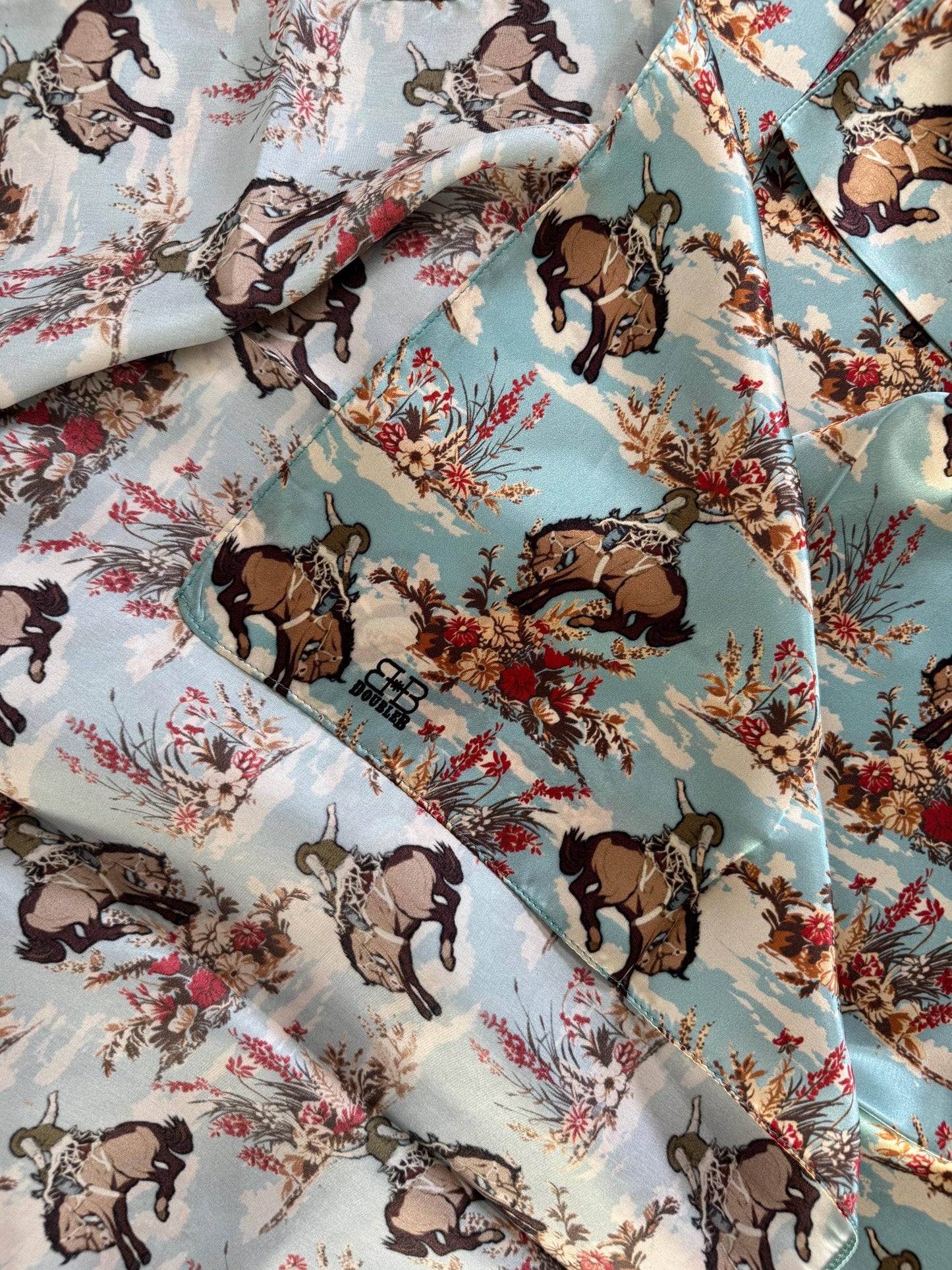 Dusty Blue Cowboys and Floral Wild Rag