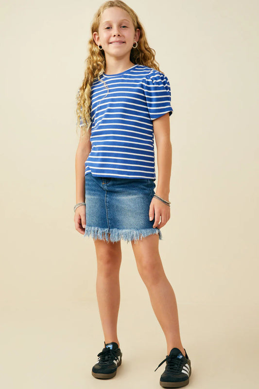 Girls Striped Puff Sleeve
