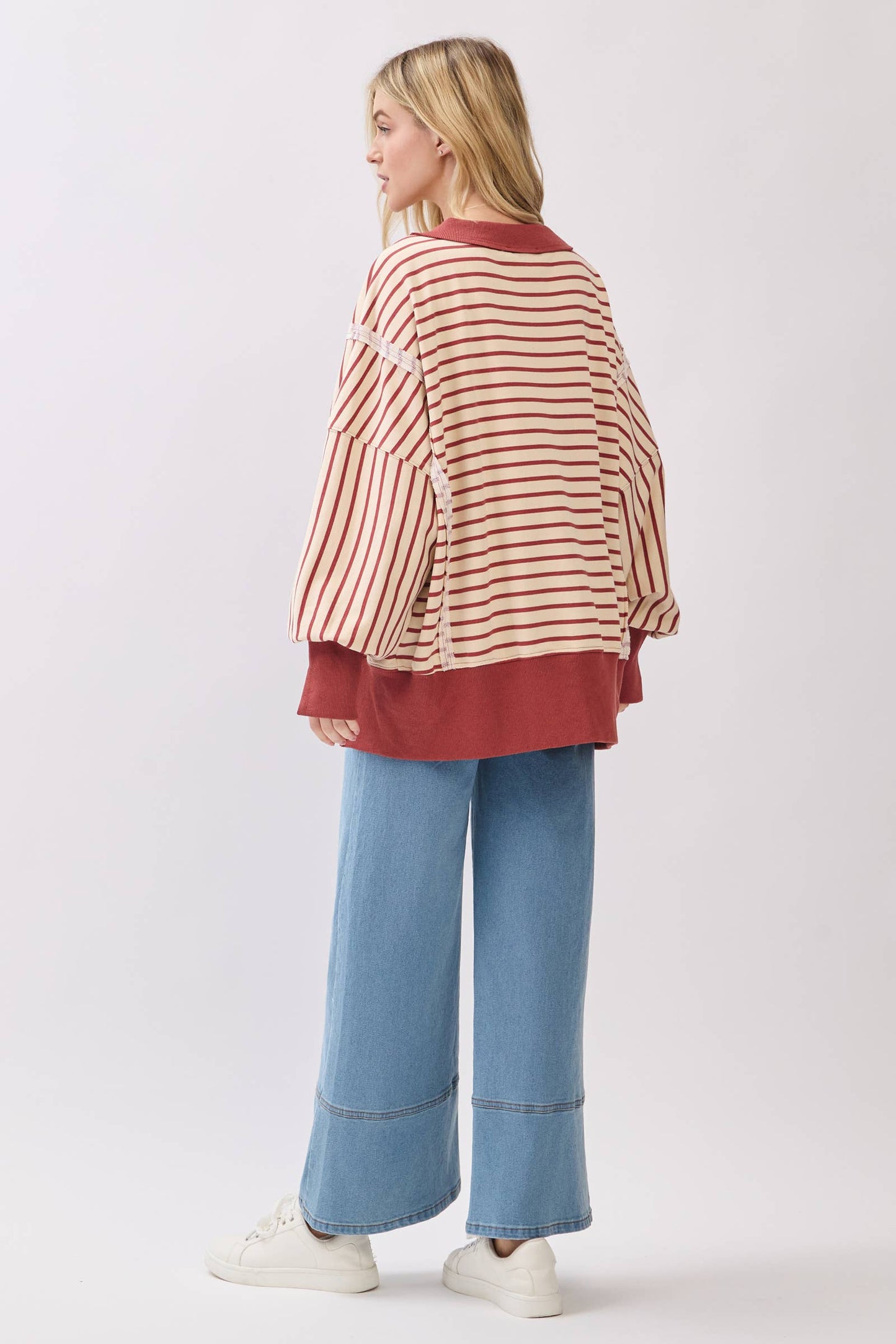 Striped Balloon Sleeve Sweatshirt