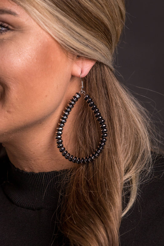 Silver & Black Bead Teardrop Earring