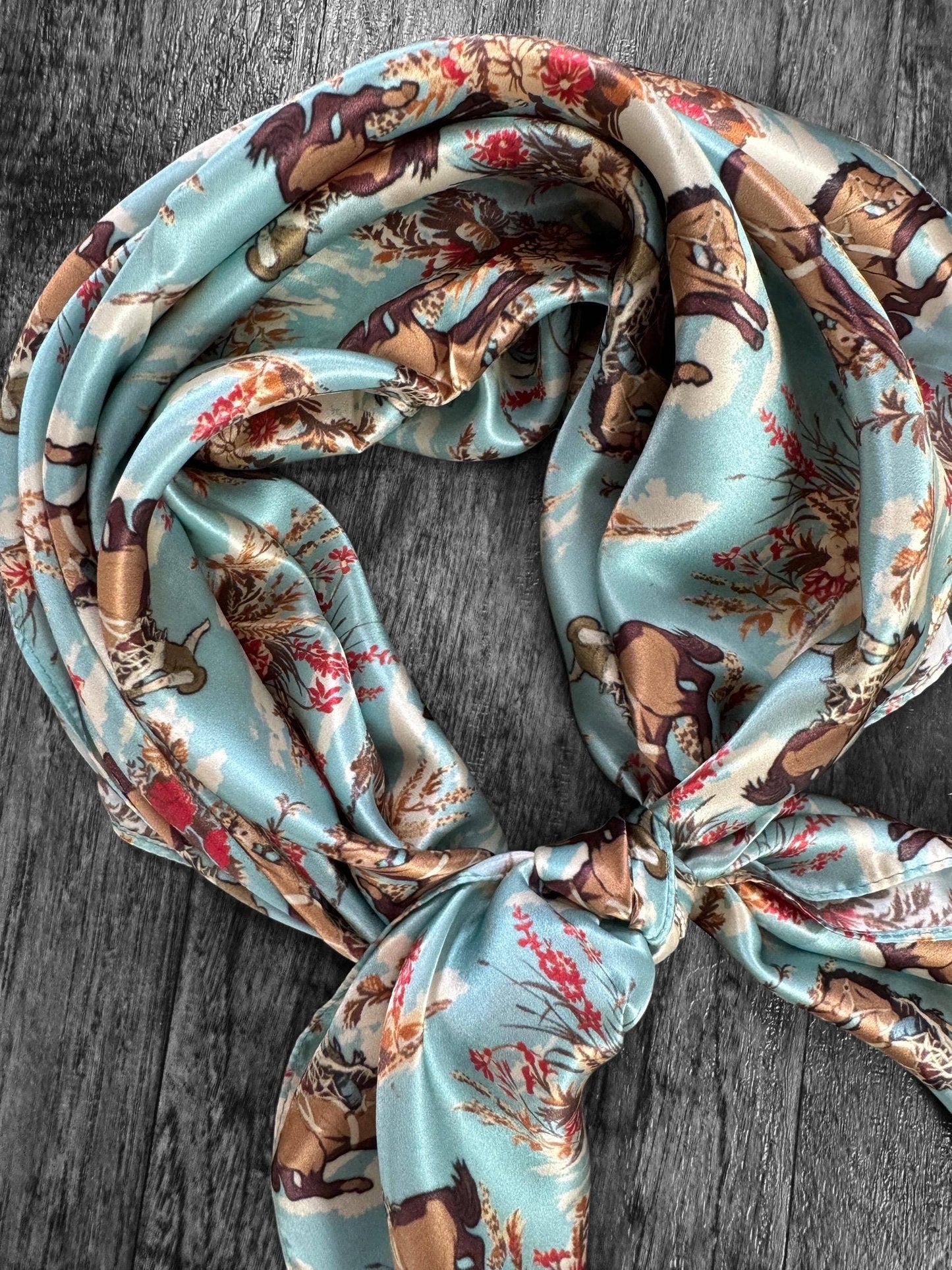 Dusty Blue Cowboys and Floral Wild Rag