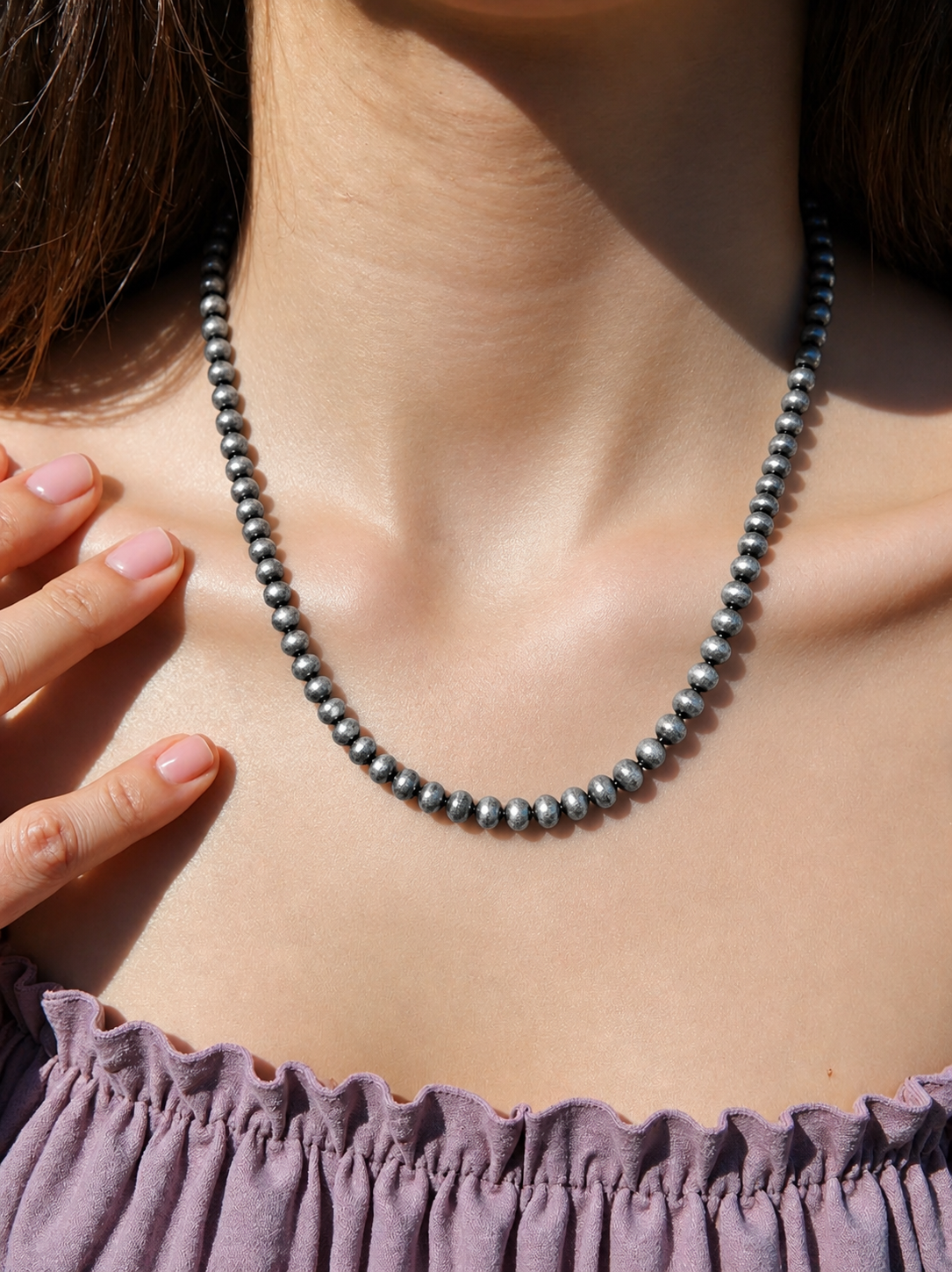 22 Inches 8mm silver Navajo pearl bead Necklace