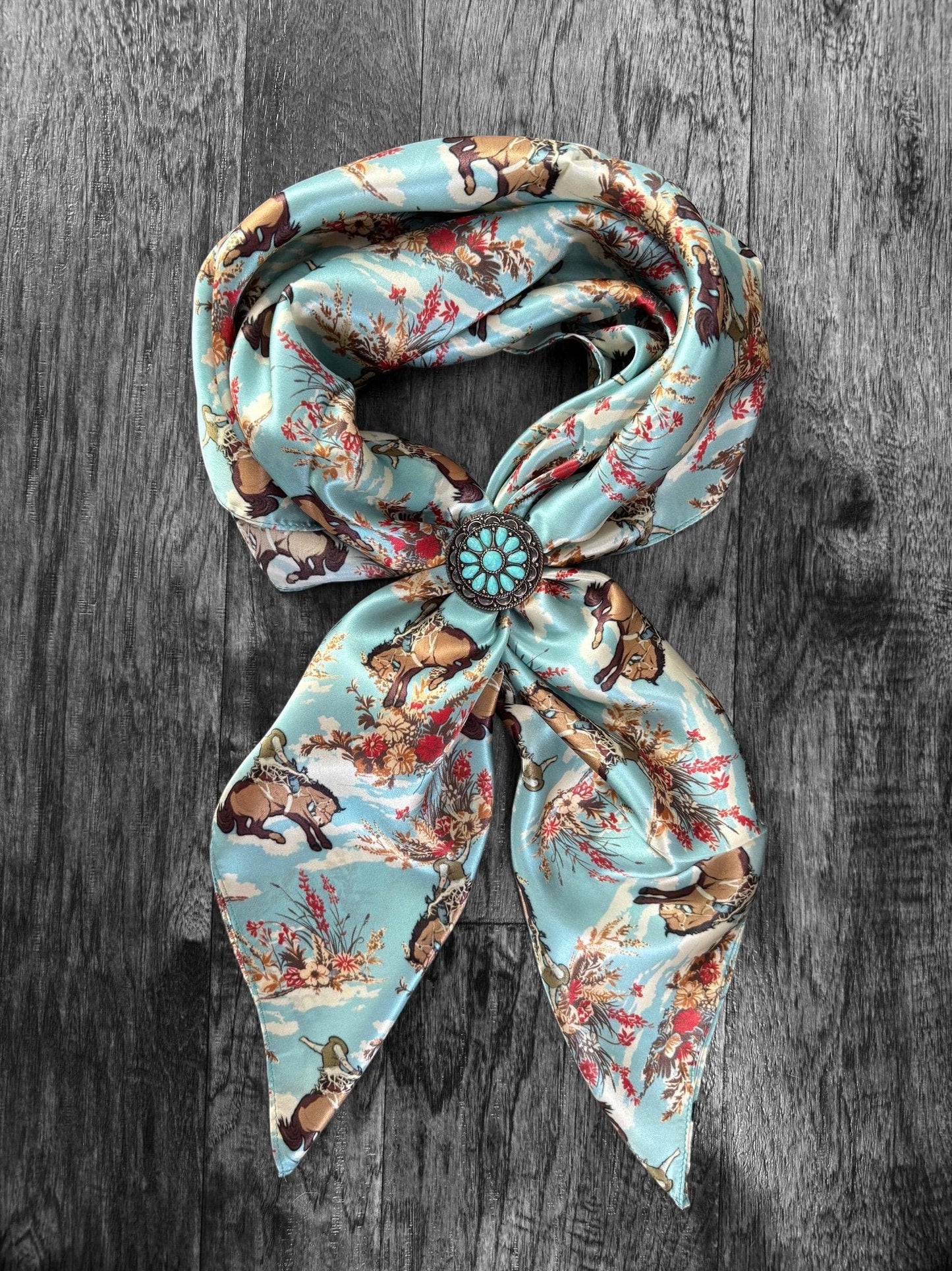 Dusty Blue Cowboys and Floral Wild Rag