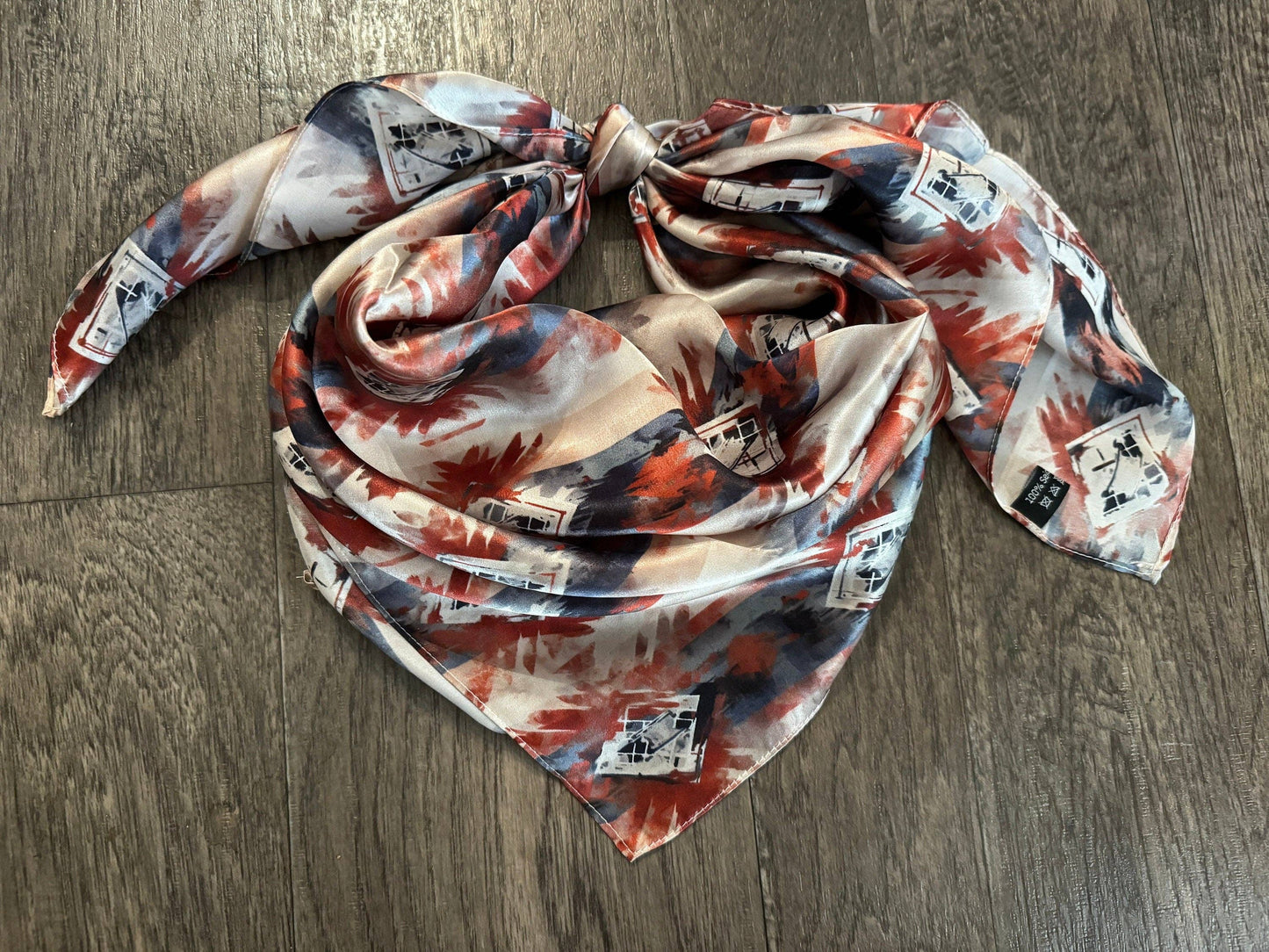 Silk Wild Rag Navy Blue Copper Ivory