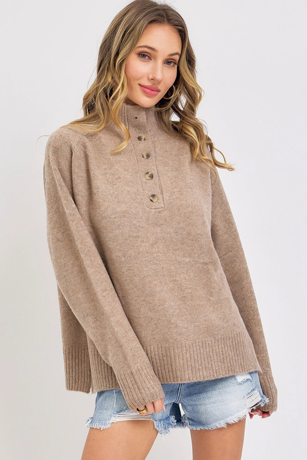 Ribbed Button Front Sweat