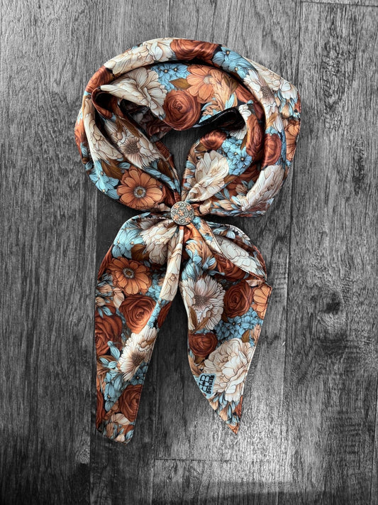 Wild Rag Blue, Rust, Ivory, Brown Floral