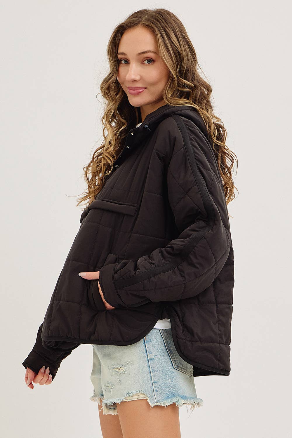 QUILTED PULLOVER PUFFER WITH HOODIE