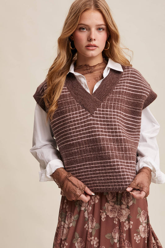 Plaid Knit Sweater Vest